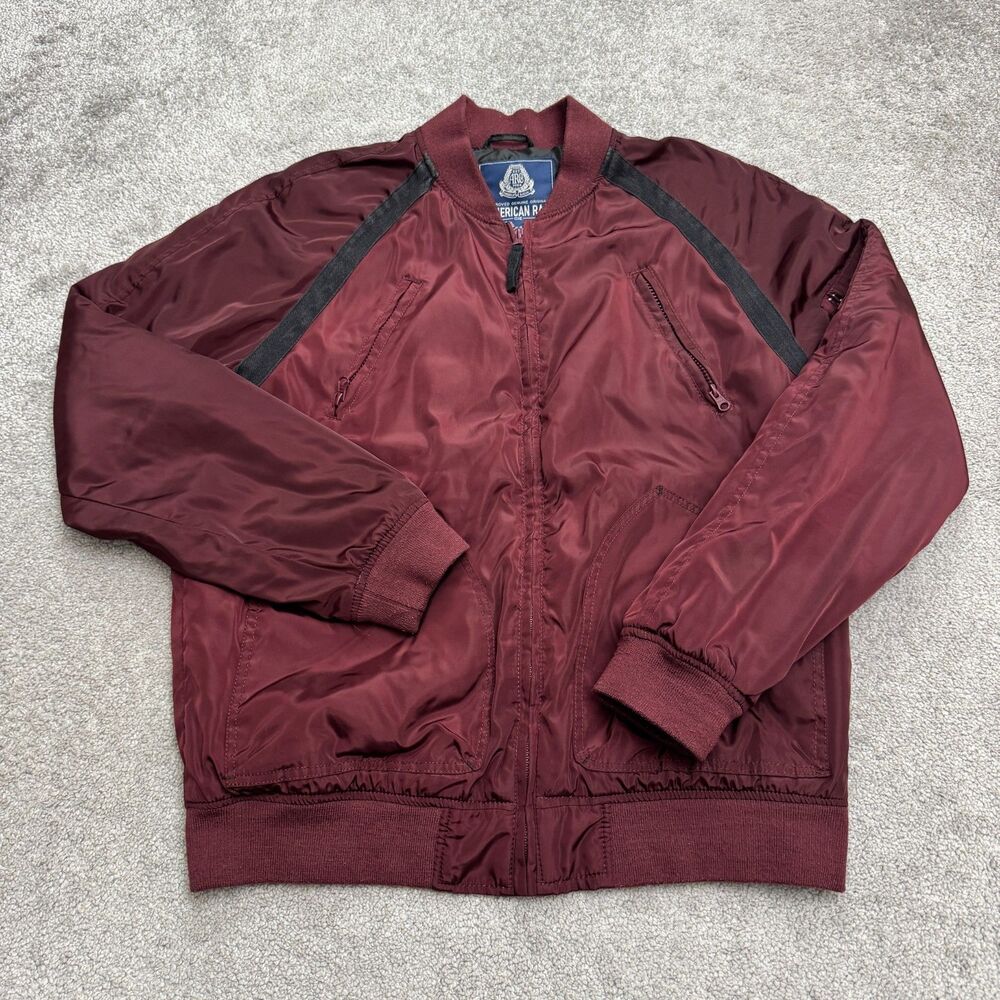 American Rag Full Zip MA-1 Flight Bomber Jacket Men Large Burgundy Maroon Casual